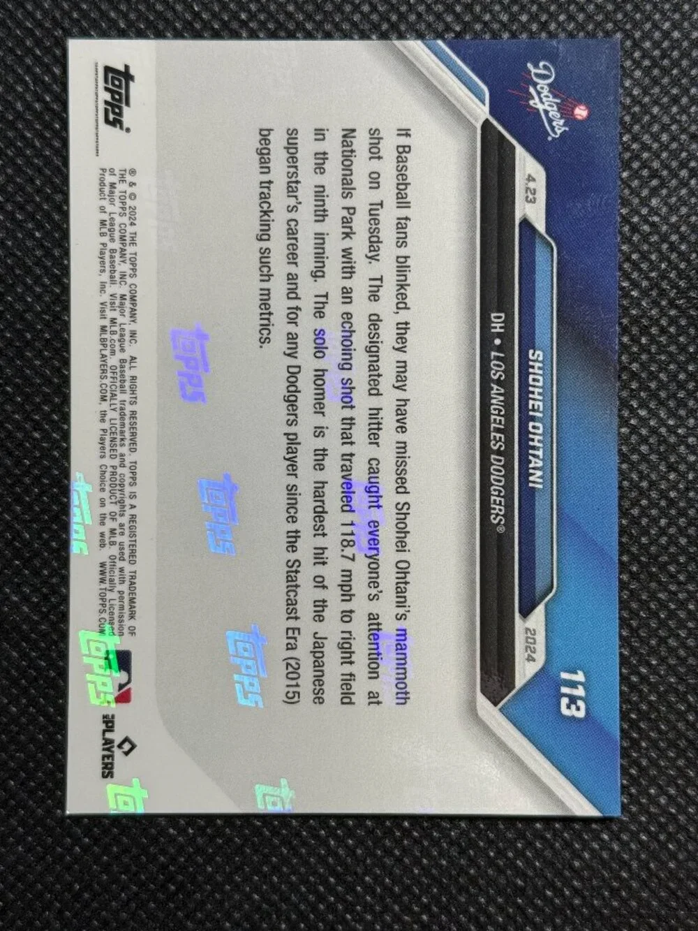 Shohei Ohtani - 2024 MLB TOPPS NOW® Card 113 DODGERS HARDEST HIT HR